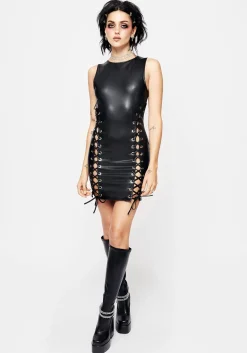 Laced PU Leather Mini Dress