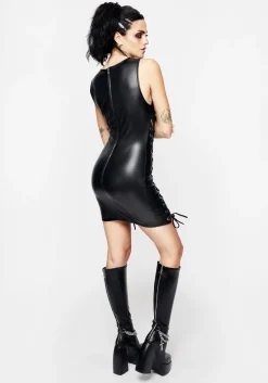 Laced PU Leather Mini Dress