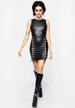 Laced PU Leather Mini Dress