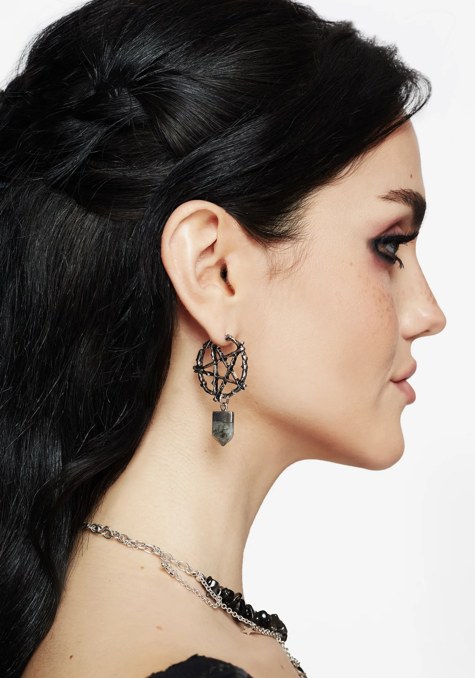 Lauma Pentagram Labradorite Hoop Earrings