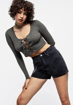 Laurel Lace Up Long Sleeve Crop Top