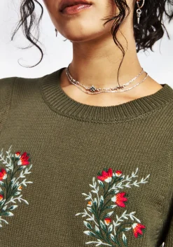 Lavish Mushroom Embroidered Short Sleeve Knit Top