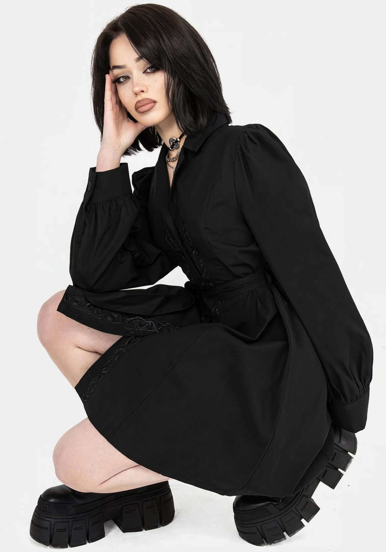 Letavia Embroidered Mini Shirt Dress
