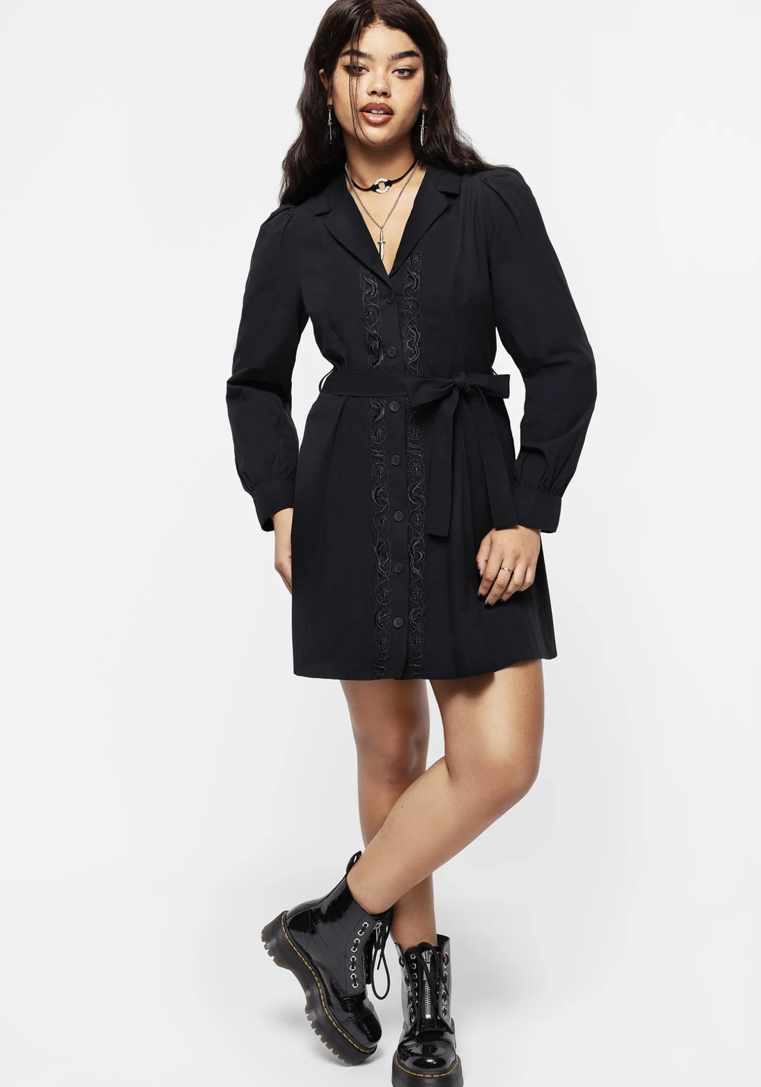 Letavia Embroidered Mini Shirt Dress