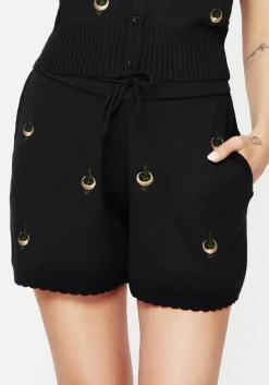 Liana Moon Leaf Embroidered Knit Shorts