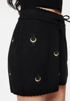 Liana Moon Leaf Embroidered Knit Shorts