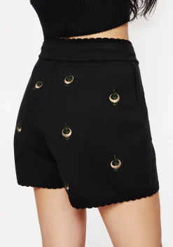 Liana Moon Leaf Embroidered Knit Shorts
