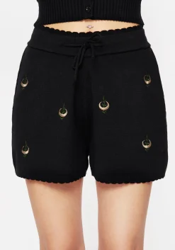 Liana Moon Leaf Embroidered Knit Shorts