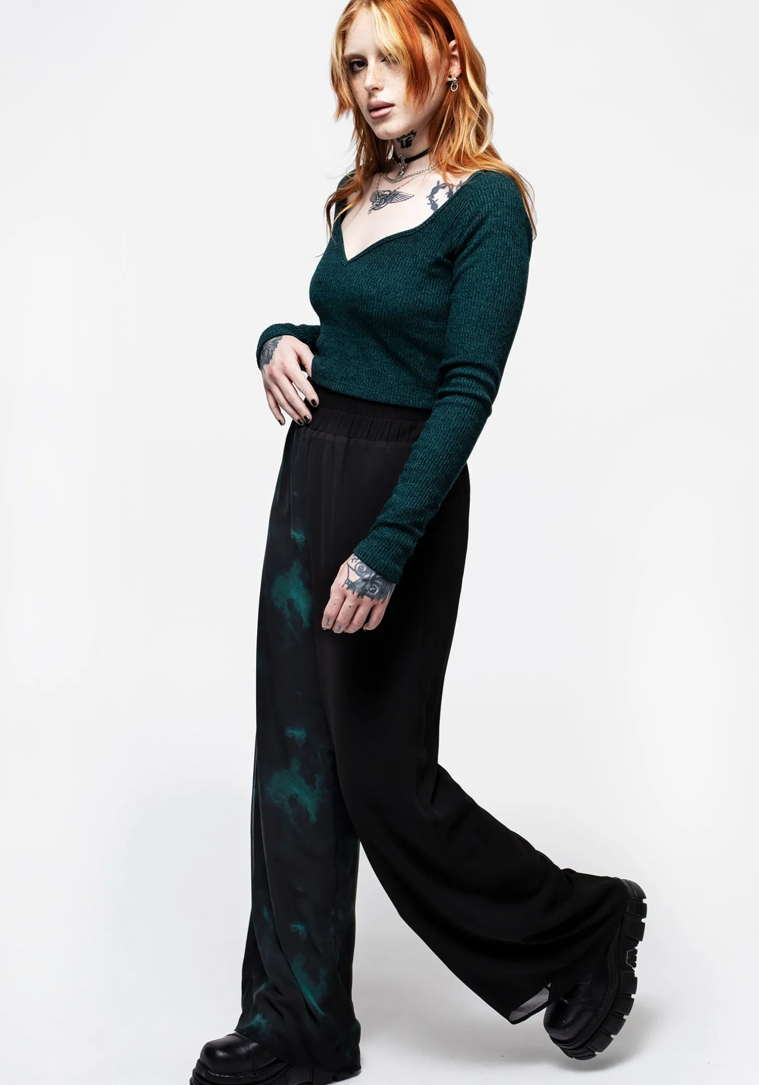 Lichen Spliced Chiffon Palazzo Trousers