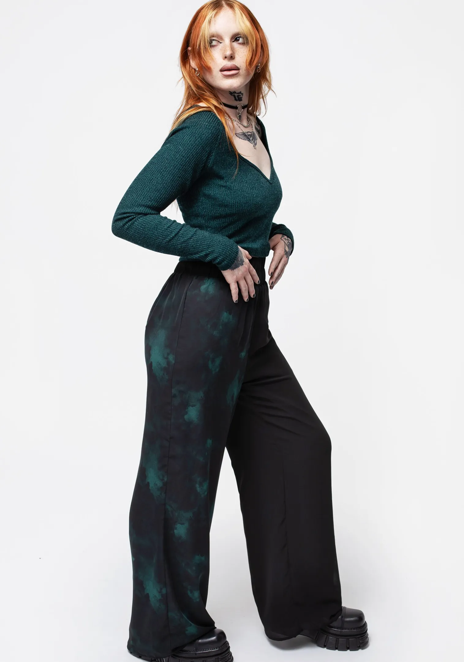 Lichen Spliced Chiffon Palazzo Trousers