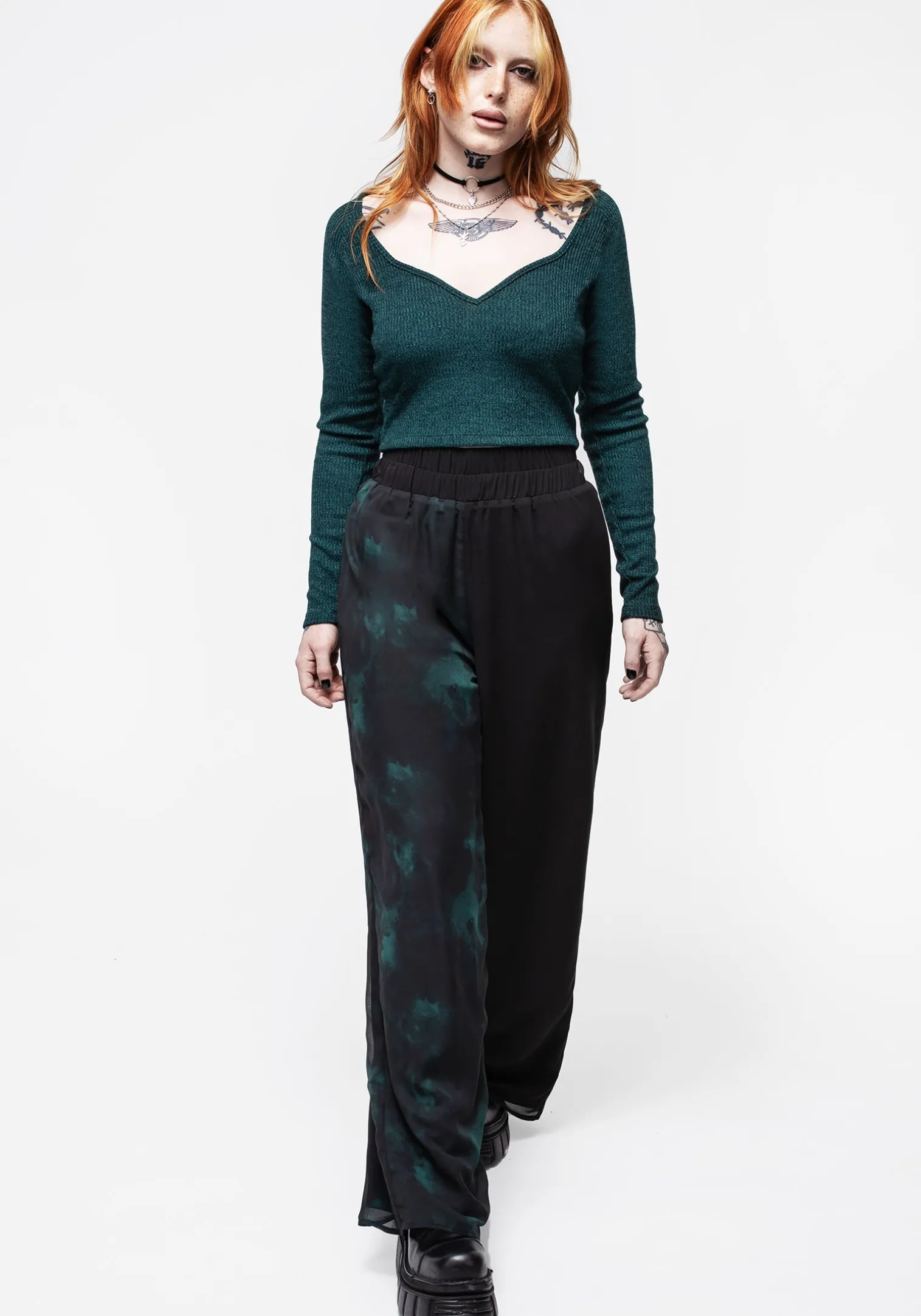Lichen Spliced Chiffon Palazzo Trousers