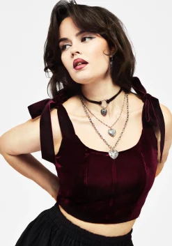 Lisette Velour Tie Strap Corset Top - Red