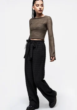 Lithium Tie Waist Check Wide Leg Trouser