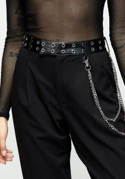 Lizzy Faux Leather Eyelet Tape Tailored Trousers
