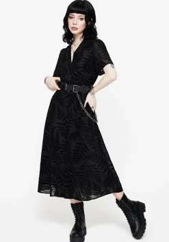 Lunafern Fern Printed Belted Midi Shirt Dress