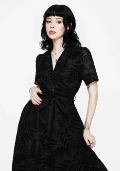 Lunafern Fern Printed Belted Midi Shirt Dress