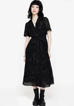 Lunafern Fern Printed Belted Midi Shirt Dress