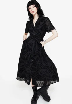 Lunafern Fern Printed Belted Midi Shirt Dress