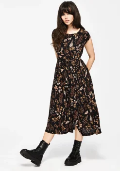 Luthien Cotton Printed Button Up Midi Dress