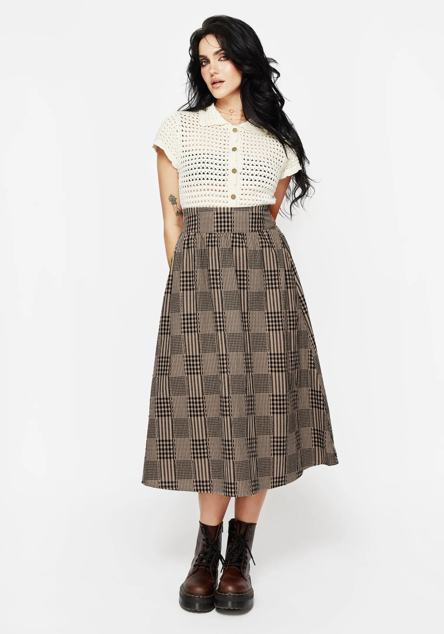Mabel Check Midi Skirt