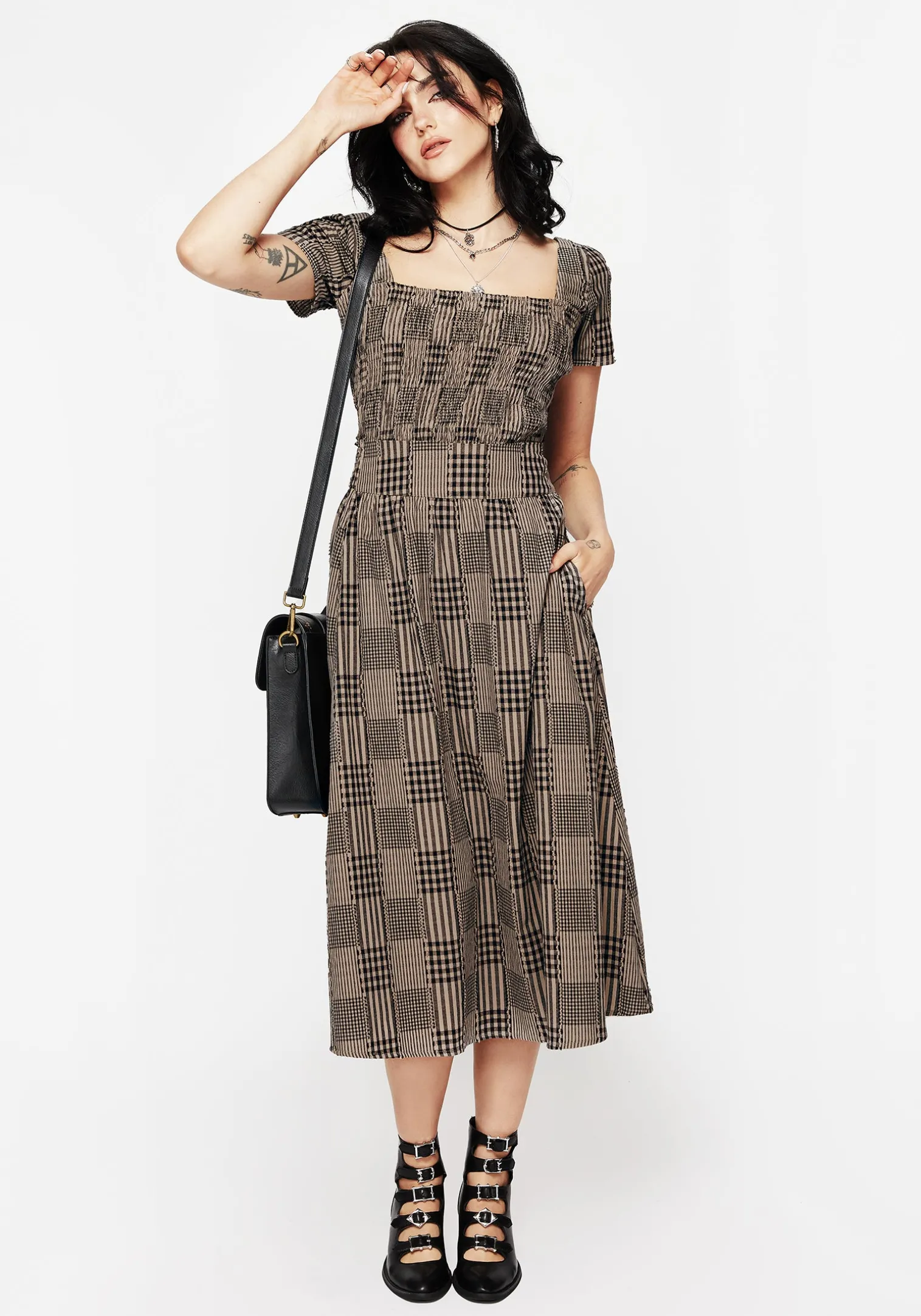 Mabel Check Midi Skirt