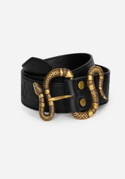 Mamba Debossed Belt With Snake Buckle - Brass