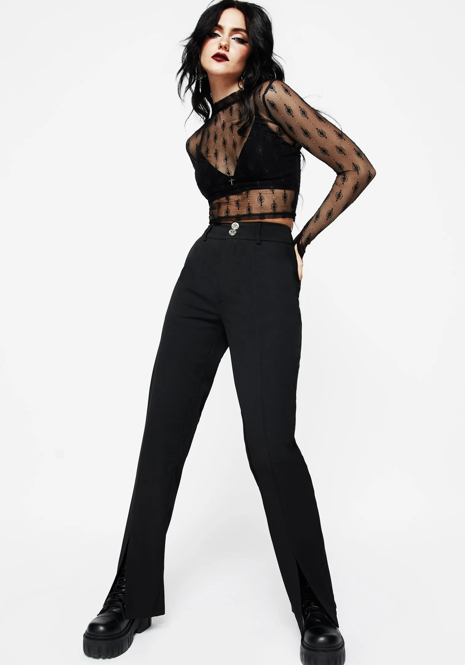 Marian Front Split Straight Leg Tailored Trousers