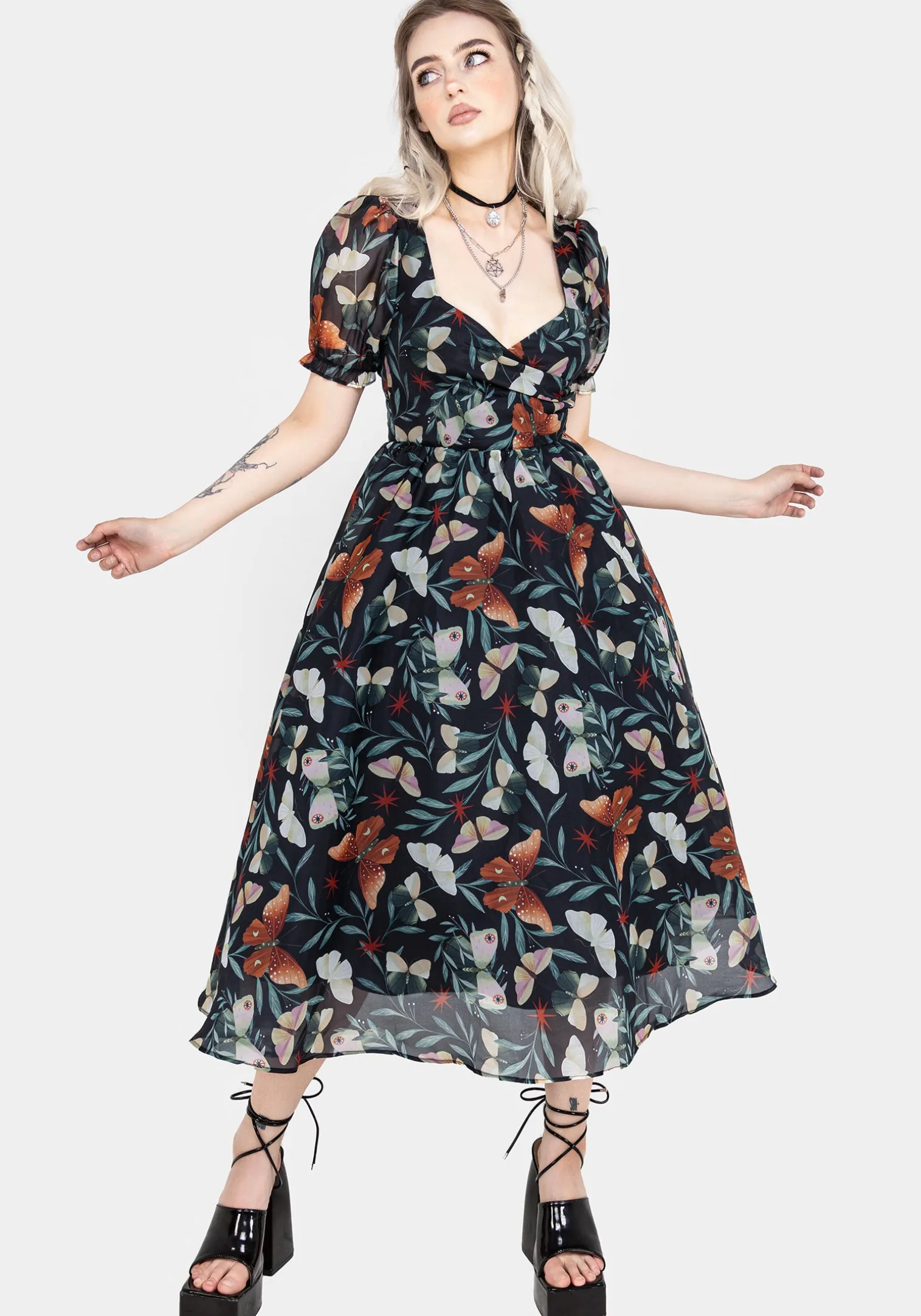 Mariposa Puff Sleeve Organza Midi Dress