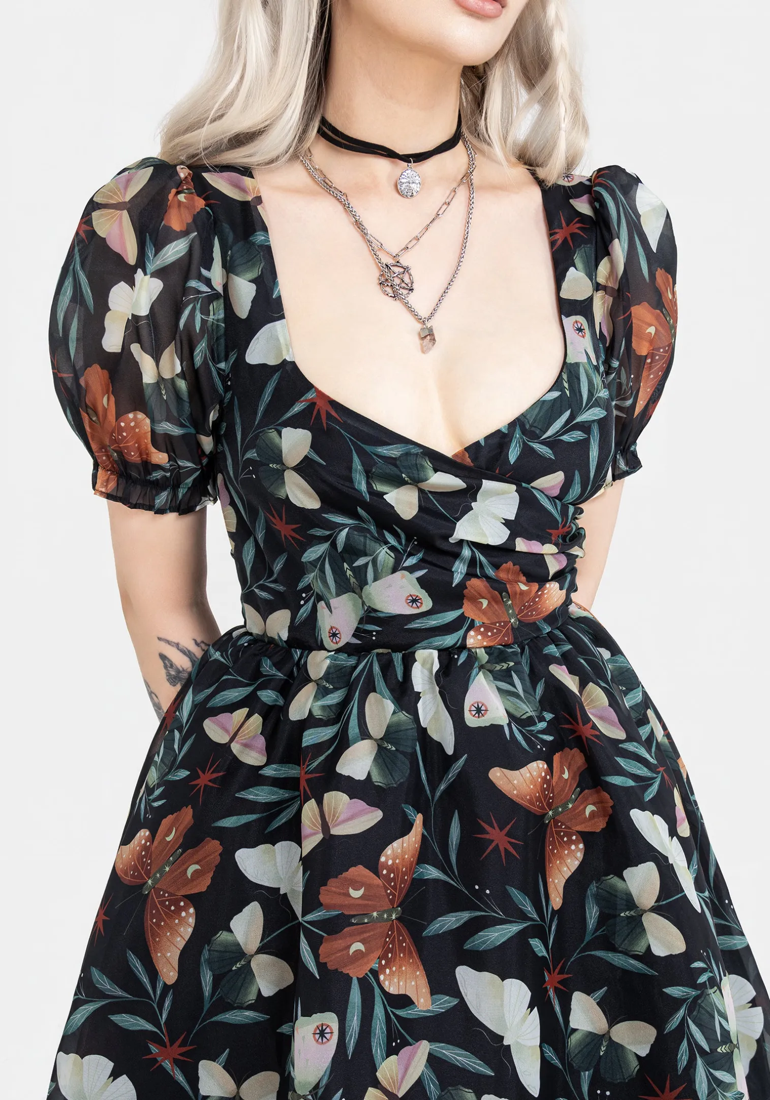 Mariposa Puff Sleeve Organza Midi Dress