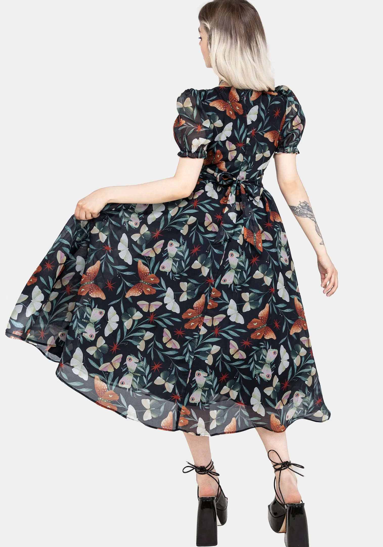 Mariposa Puff Sleeve Organza Midi Dress