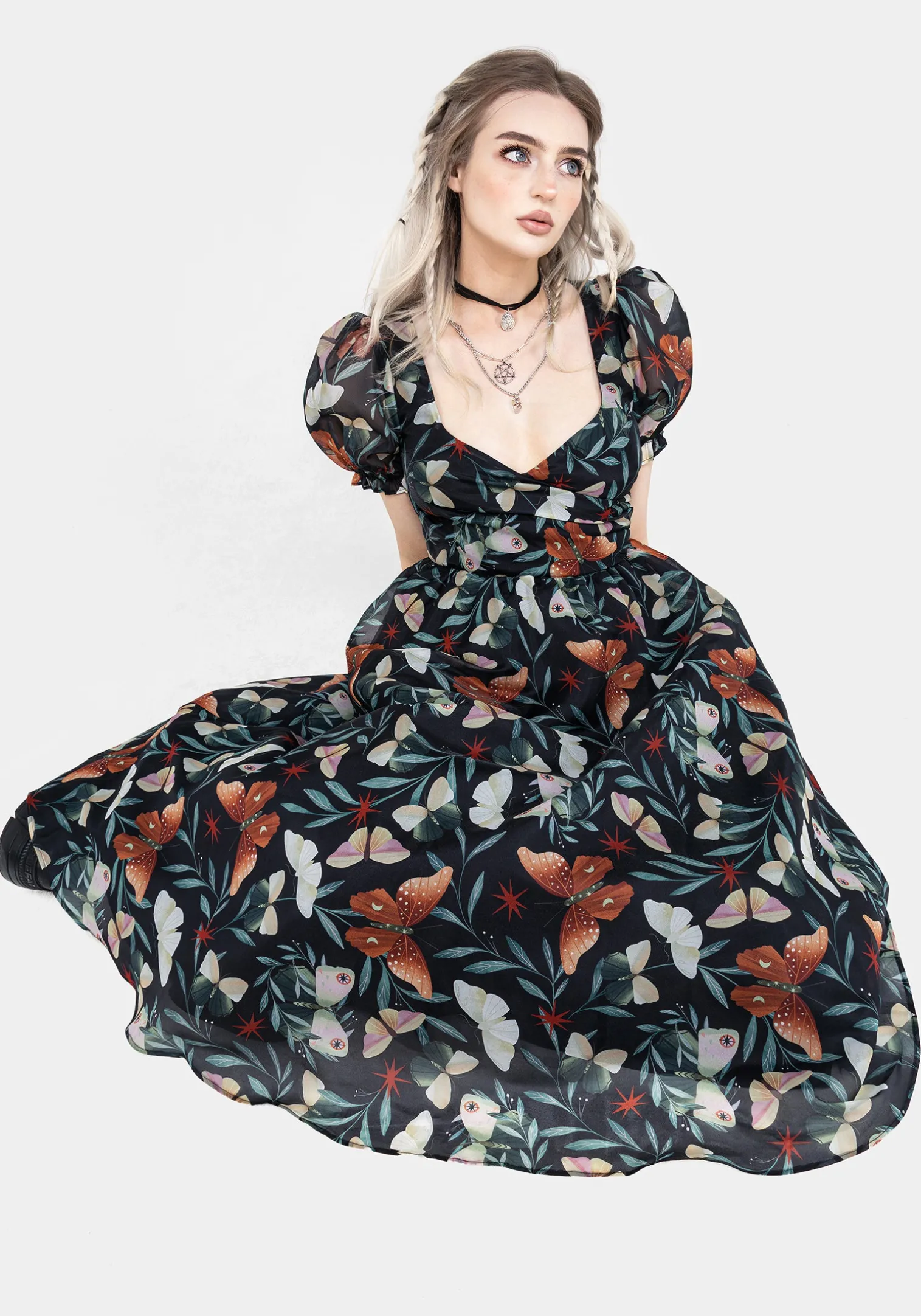 Mariposa Puff Sleeve Organza Midi Dress