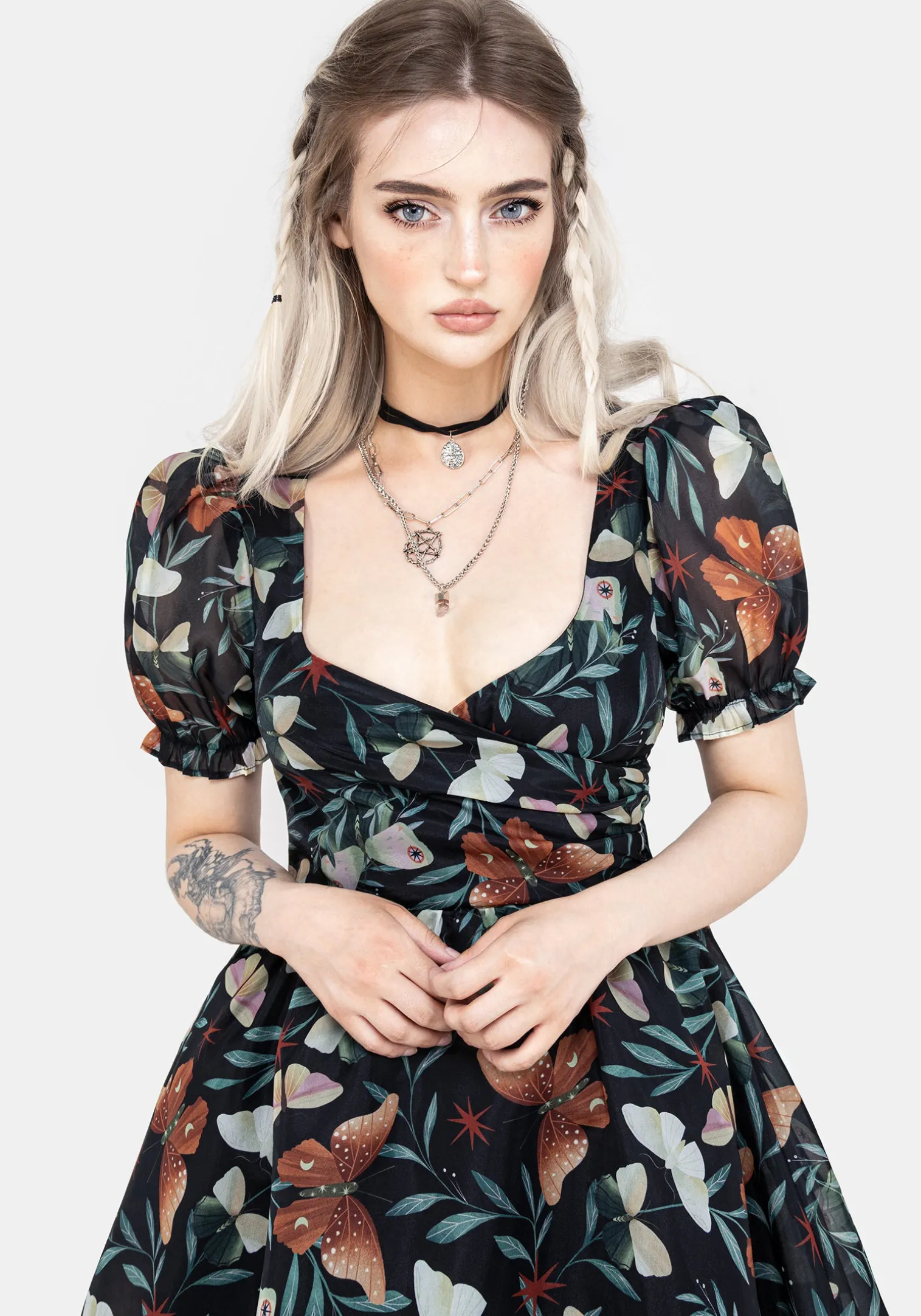 Mariposa Puff Sleeve Organza Midi Dress