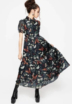 Mariposa Puff Sleeve Organza Maxi Shirt Dress