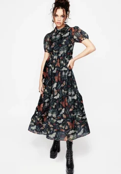 Mariposa Puff Sleeve Organza Maxi Shirt Dress