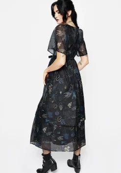 Maudeline Victoriana Print Layered Organza Midaxi Dress