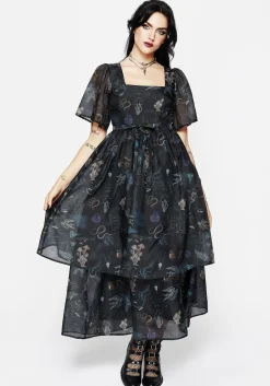 Maudeline Victoriana Print Layered Organza Midaxi Dress