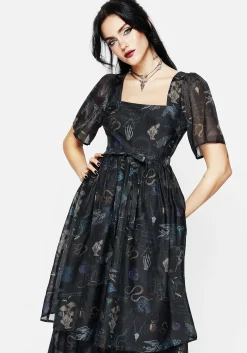 Maudeline Victoriana Print Layered Organza Midaxi Dress