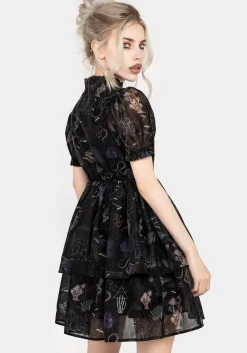 Maudeline Victoriana Print Layered Organza Mini Dress