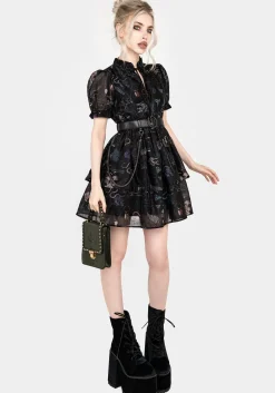 Maudeline Victoriana Print Layered Organza Mini Dress
