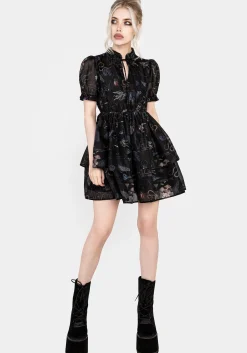 Maudeline Victoriana Print Layered Organza Mini Dress