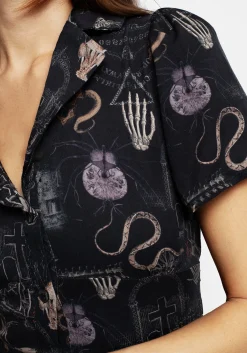 Maudeline Victoriana Print Eco-Viscose Mini Shirt Dress