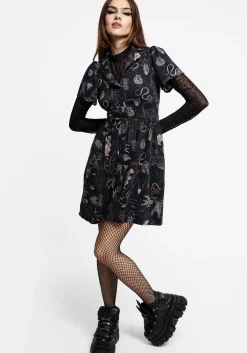 Maudeline Victoriana Print Eco-Viscose Mini Shirt Dress
