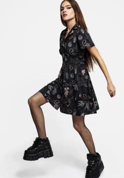 Maudeline Victoriana Print Eco-Viscose Mini Shirt Dress