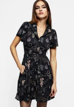 Maudeline Victoriana Print Eco-Viscose Mini Shirt Dress