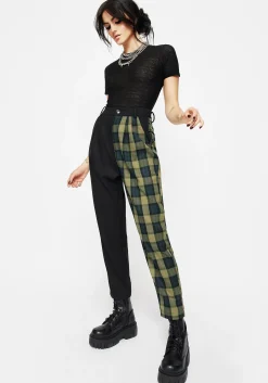 Mayflower Spliced Check High Waist Tapered Trousers
