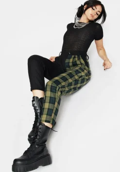 Mayflower Spliced Check High Waist Tapered Trousers