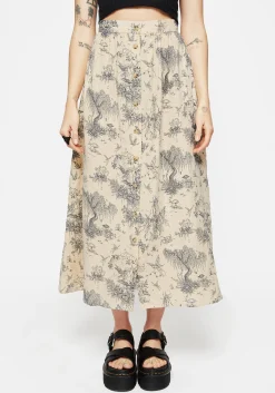 Maypole Cotton Print Button Up Midaxi Skirt
