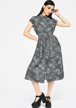 Meadow Floral Serpent Print Midi Shirt Dress