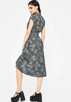 Meadow Floral Serpent Print Midi Shirt Dress