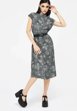 Meadow Floral Serpent Print Midi Shirt Dress